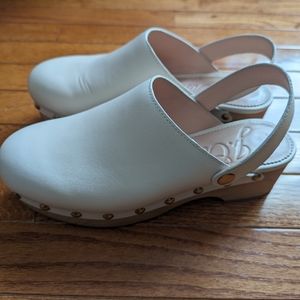 J. Crew Convertible Clogs, Size 5.5, Cream-colored leather, Wooden soles